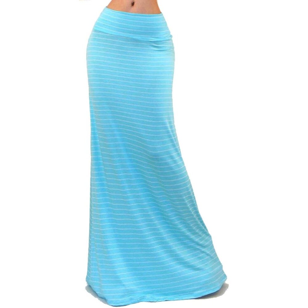 Women's USA Asymmetric Striped Fold Over Waist Long Maxi Skirt